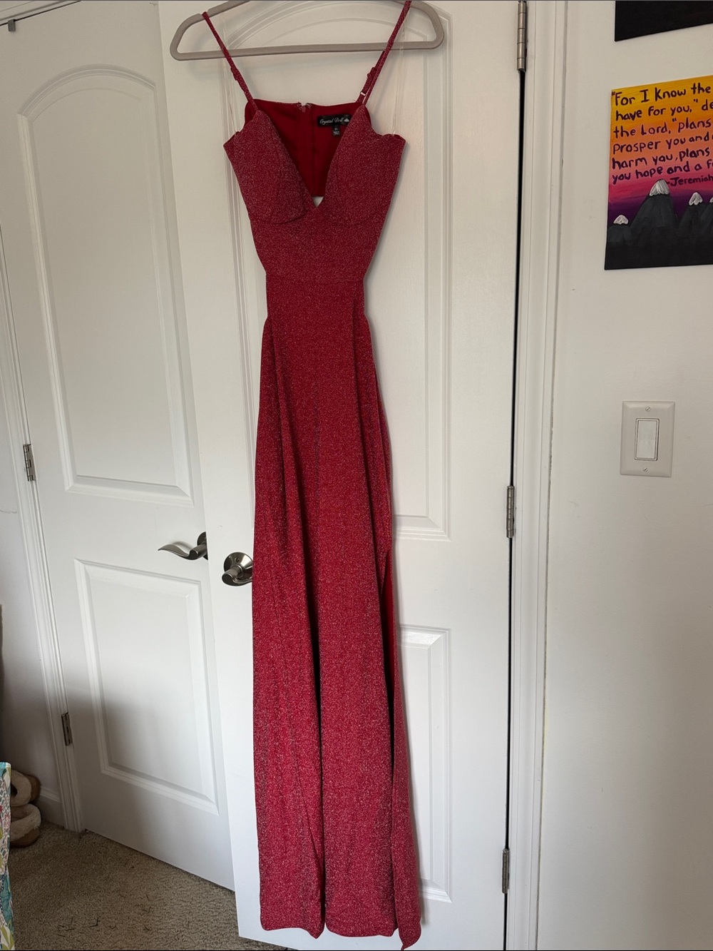 Crystal Doll Red Sparkle Gown with Spaghetti Straps